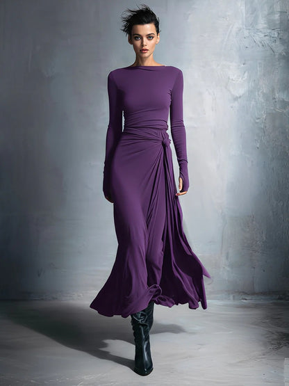 Women's Long Sleeve Knit Twist Front Wrap Maxi Dress