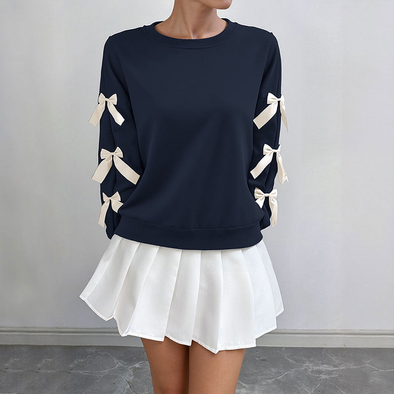Bow Sleeve Round Neck Long Sleeve Sweatshirt
