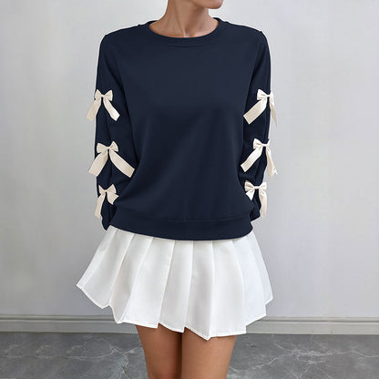 Bow Sleeve Round Neck Long Sleeve Sweatshirt