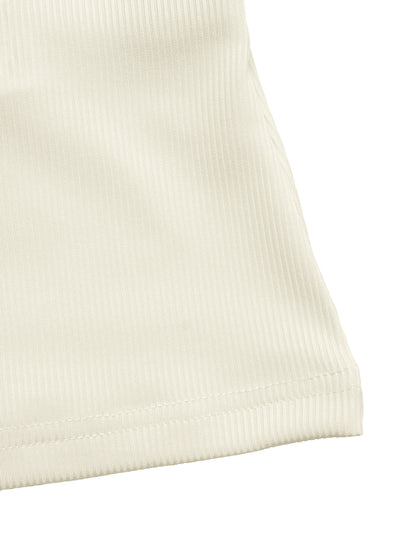 Beige Bow Detail Ribbed Knit Short Sleeve Sweater Top