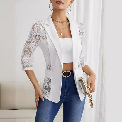 2025 Women's Elegant Lace-Trimmed Blazer Top