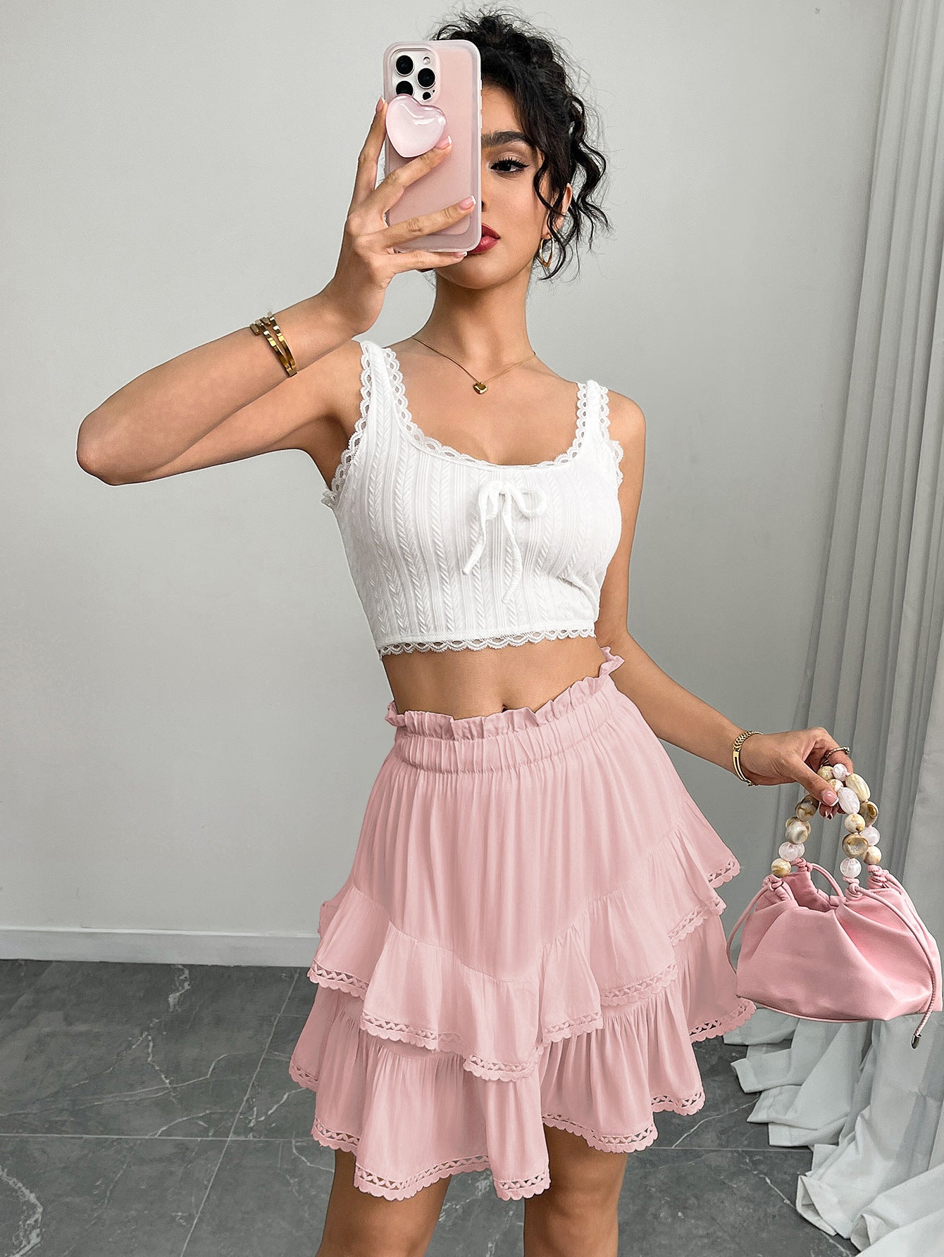 Women’s High Waist Tiered Ruffle Mini Skirt
