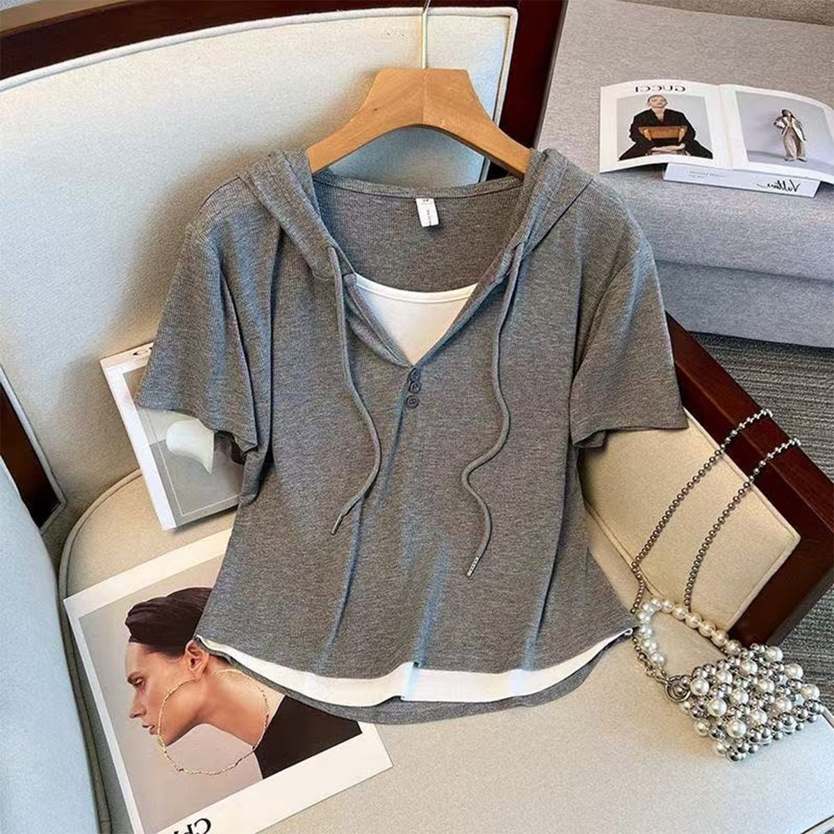 Women's Plus Size Hooded Top and Pleated Shorts Set