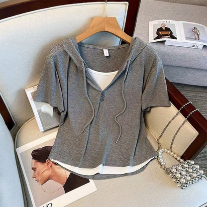 Women's Plus Size Hooded Top and Pleated Shorts Set