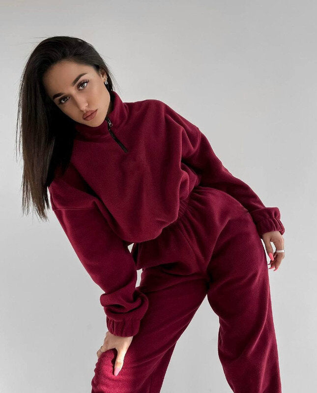 Women's Oversized Quarter Zip Fleece Sweatsuit Set