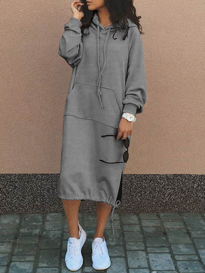 Plus Size Hoodie Sweatshirt Dress Long Sleeve Pocket