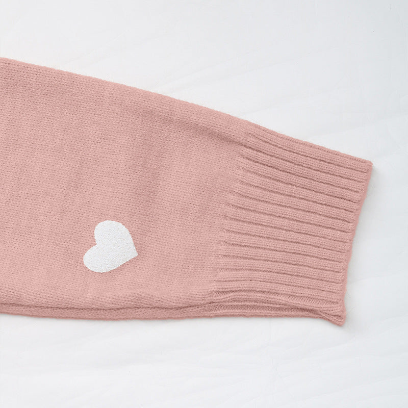 Heart Print V Neck Knit Sweater Casual Valentine Pullover