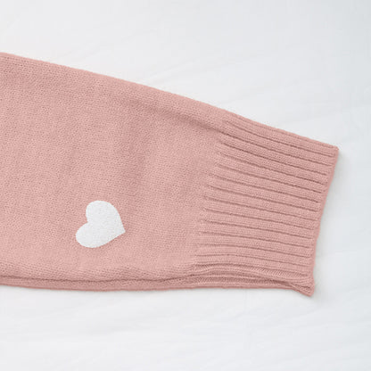 Heart Print V Neck Knit Sweater Casual Valentine Pullover