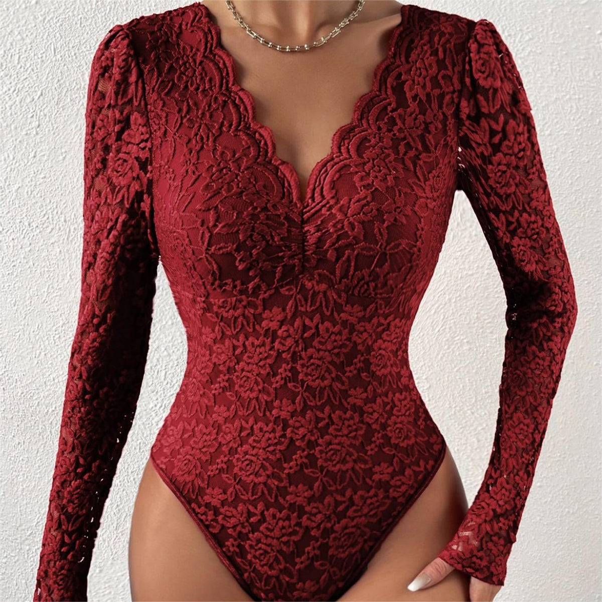 Sexy Sheer Lace Long Sleeve Bodysuit