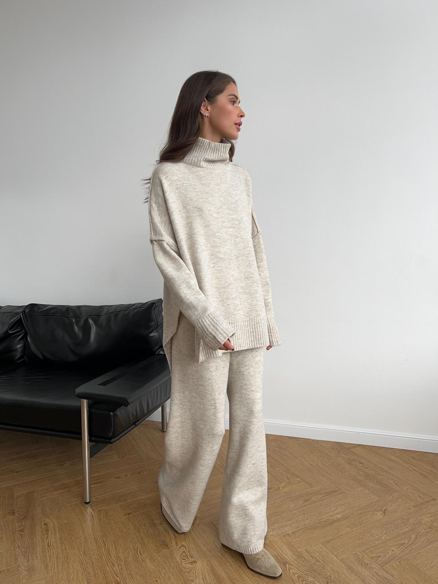 Knit Turtleneck Lounge Set with Wide Leg Pants