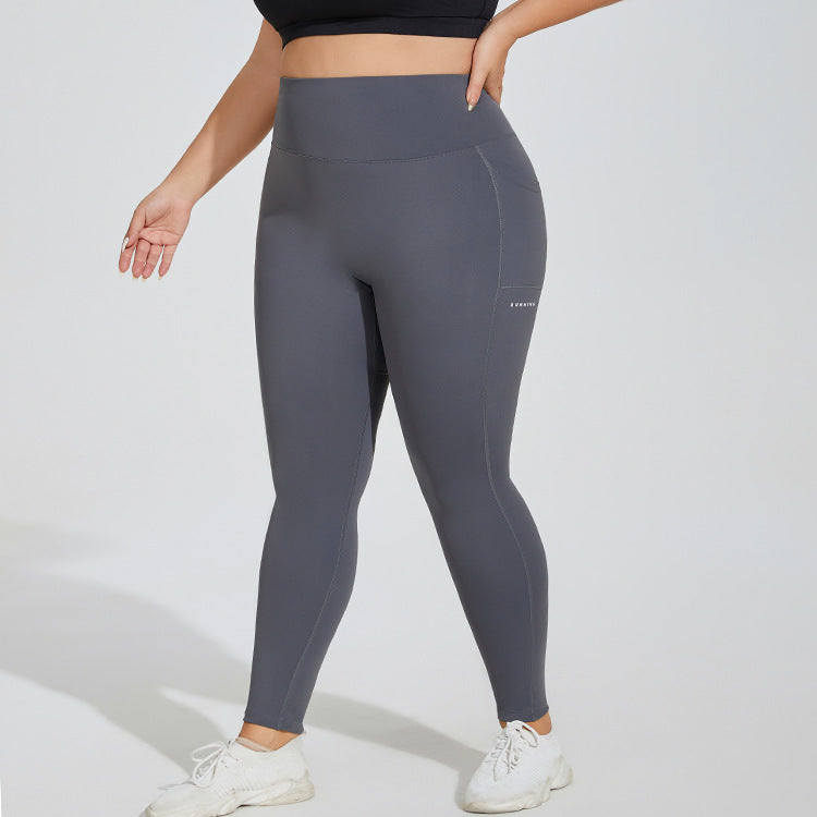 Puls Size Sports Pocket Fitness Trousers Peach Pants Hip-lifting High Waist Stretch Leggings