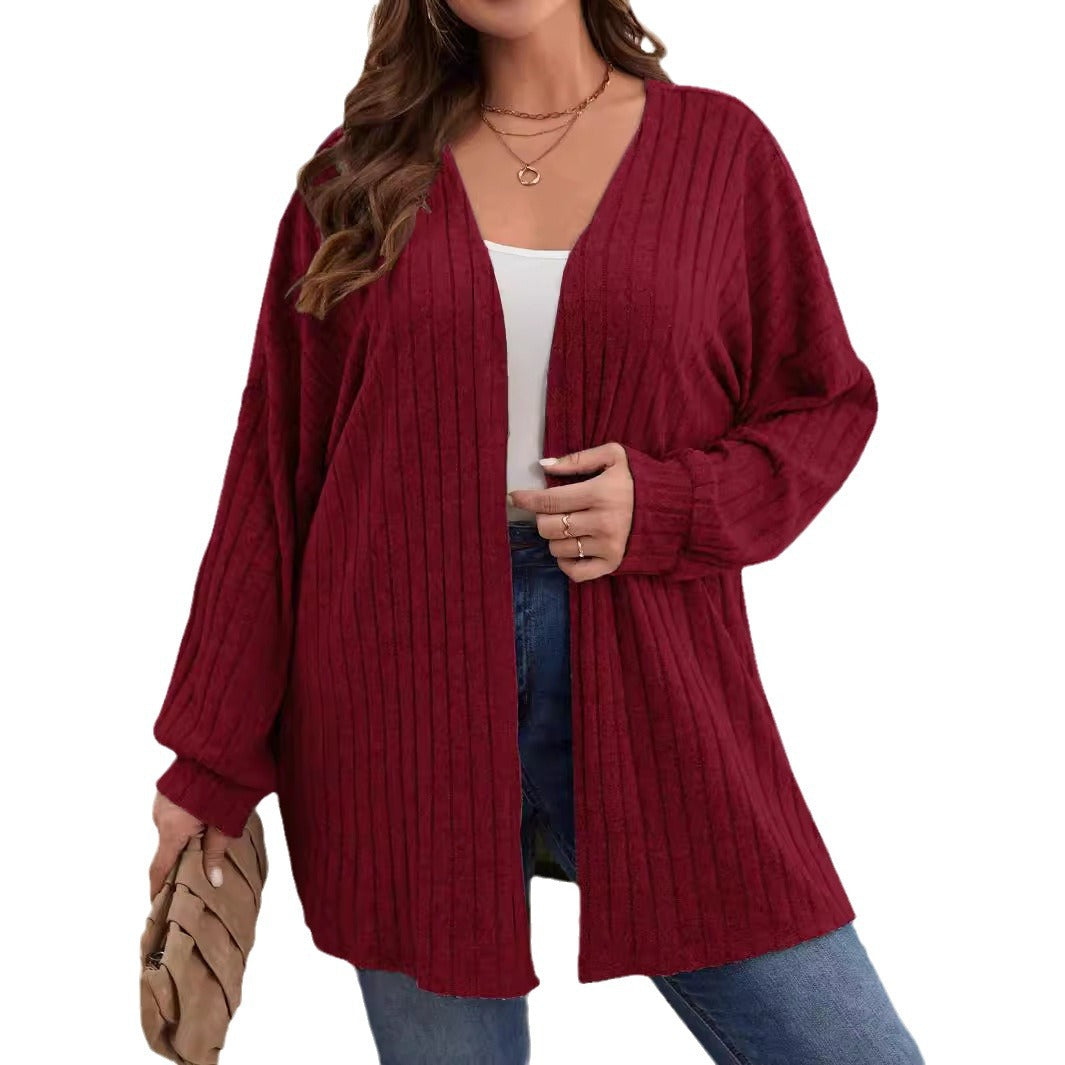 Women's Open Front Ribbed Knit Long Sleeve Cardigan
