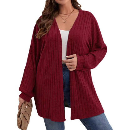 Women's Open Front Ribbed Knit Long Sleeve Cardigan