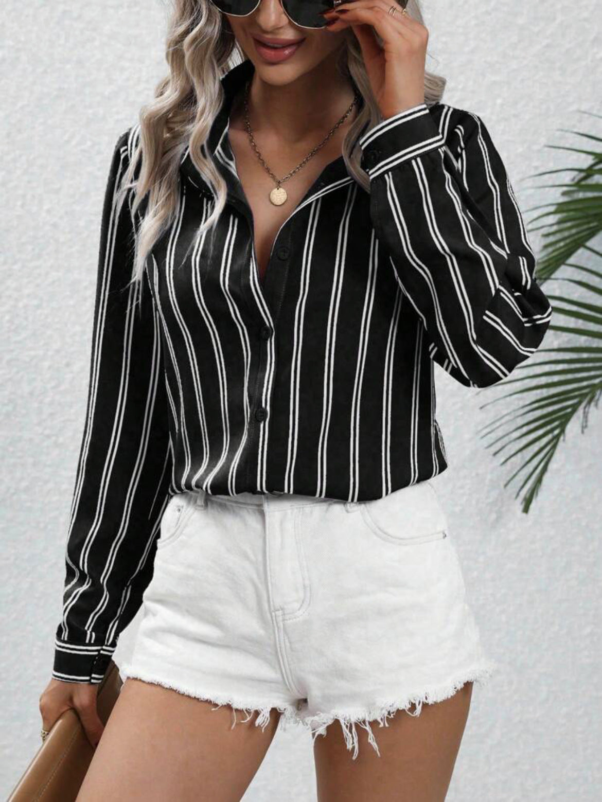 Women's Striped Long Sleeve Business Casual Shirt