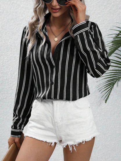 Women's Striped Long Sleeve Business Casual Shirt