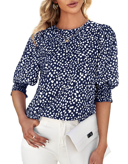 Loose Fit Printed Chiffon Short Sleeve Round Neck Shirt