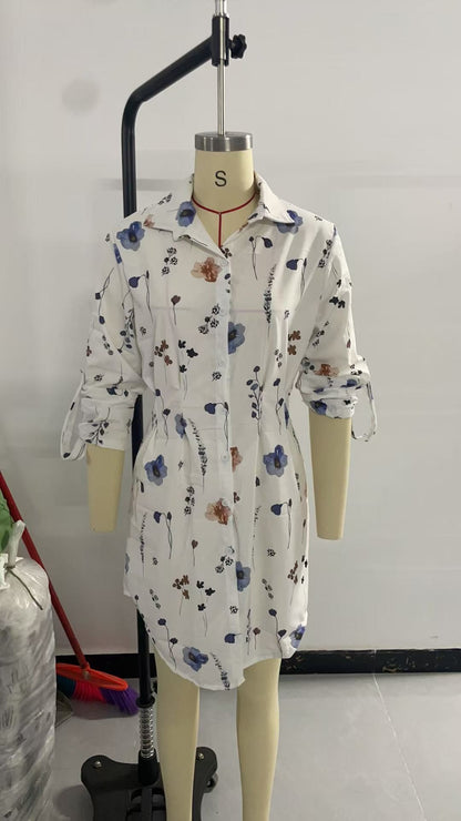 Women's Floral Button Down Shirt Dress Long Sleeve Collared