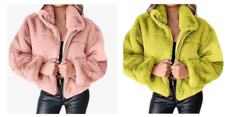 Women's Faux Fur Zip Up Jacket Winter Warm Fuzzy Coat