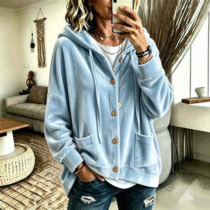 Women's Velvet Hooded Button Up Cardigan