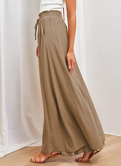 High-Waist Wide-Leg Palazzo Pants – Cotton-Linen Blend with Pockets