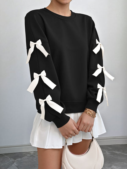 Bow Sleeve Round Neck Long Sleeve Sweatshirt