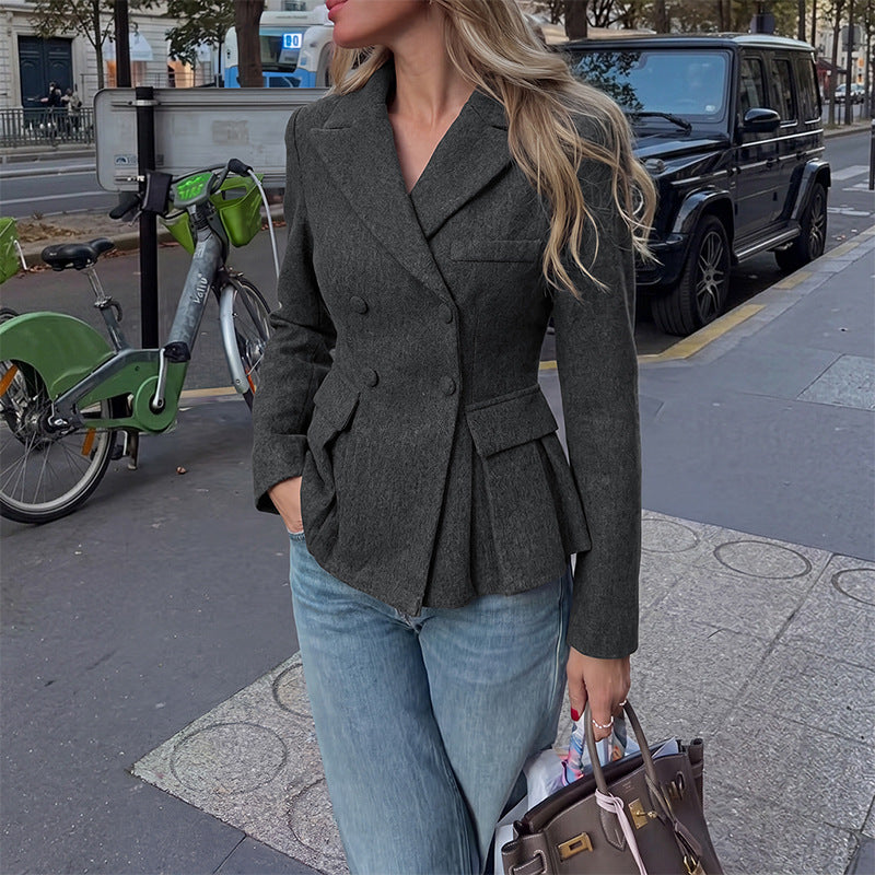 Double Breasted Peplum Blazer Tailored Office Jacket