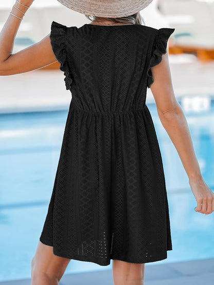 Lace Trim V Neck Eyelet Babydoll Dress for Women