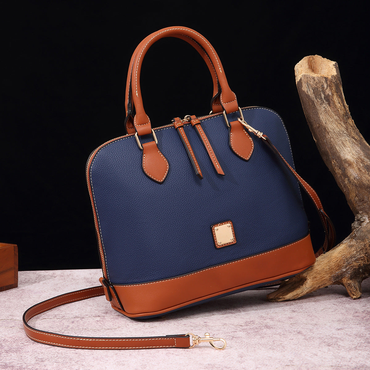 Vintage Pebbled PU Leather Dome Satchel Handbag
