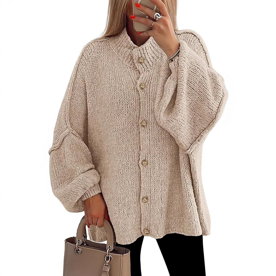 Oversized Chunky Batwing Sleeve Button Front Cardigan