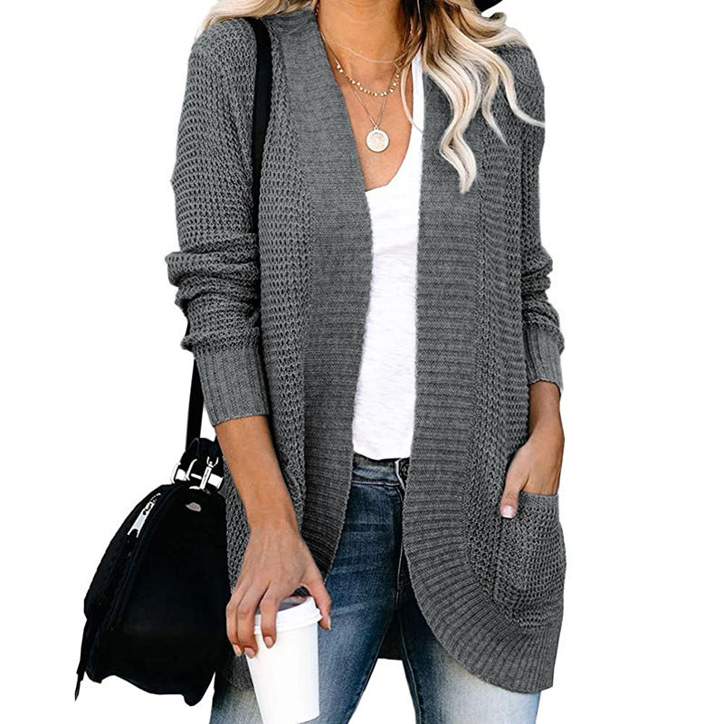 Women's Oversized Chunky Knit Open Front Cardigan Pockets