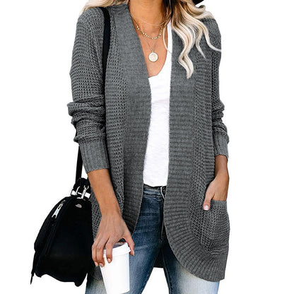 Women's Oversized Chunky Knit Open Front Cardigan Pockets