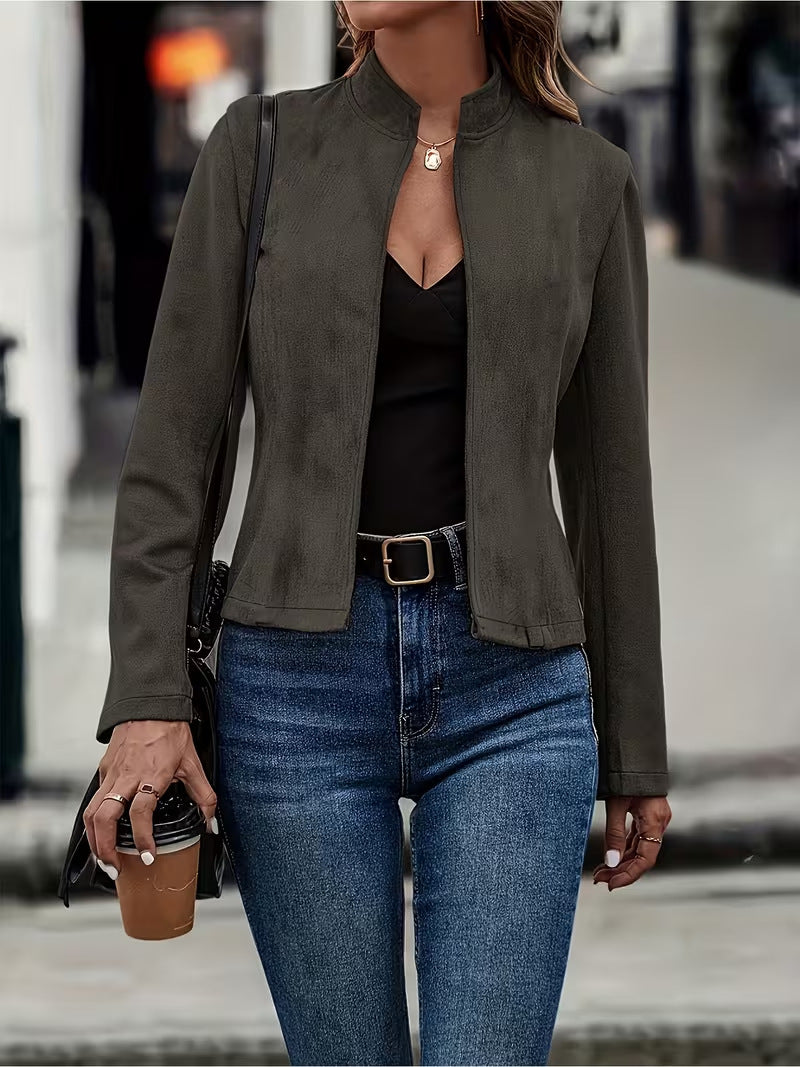 Women's Faux Suede Zip Up Lightweight Fall Jacket