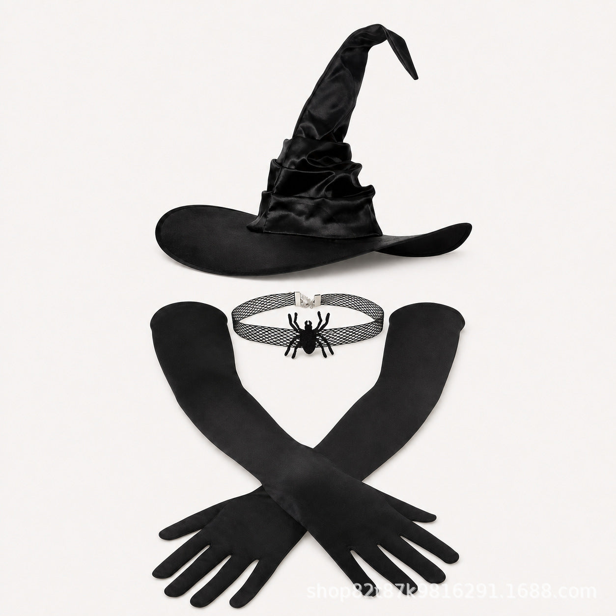 Halloween Witch Hat Gloves Choker Costume Set