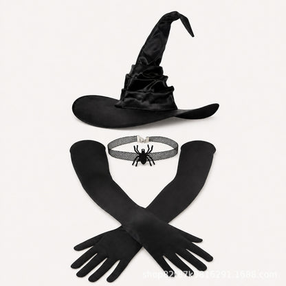 Halloween Witch Hat Gloves Choker Costume Set