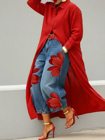 Women's Oversized Maxi Shirt Dress Button Down Long Sleeve
