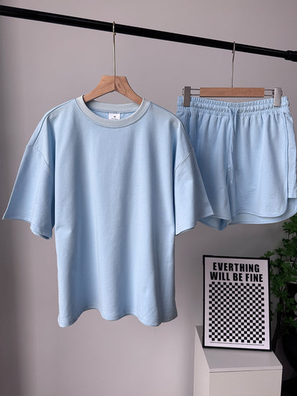 Cotton Two Piece Set T Shirt Shorts Casual Lounge Outfit