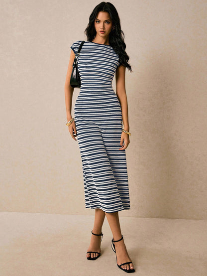 Striped Knit Bodycon Maxi Dress Casual Summer Outfit