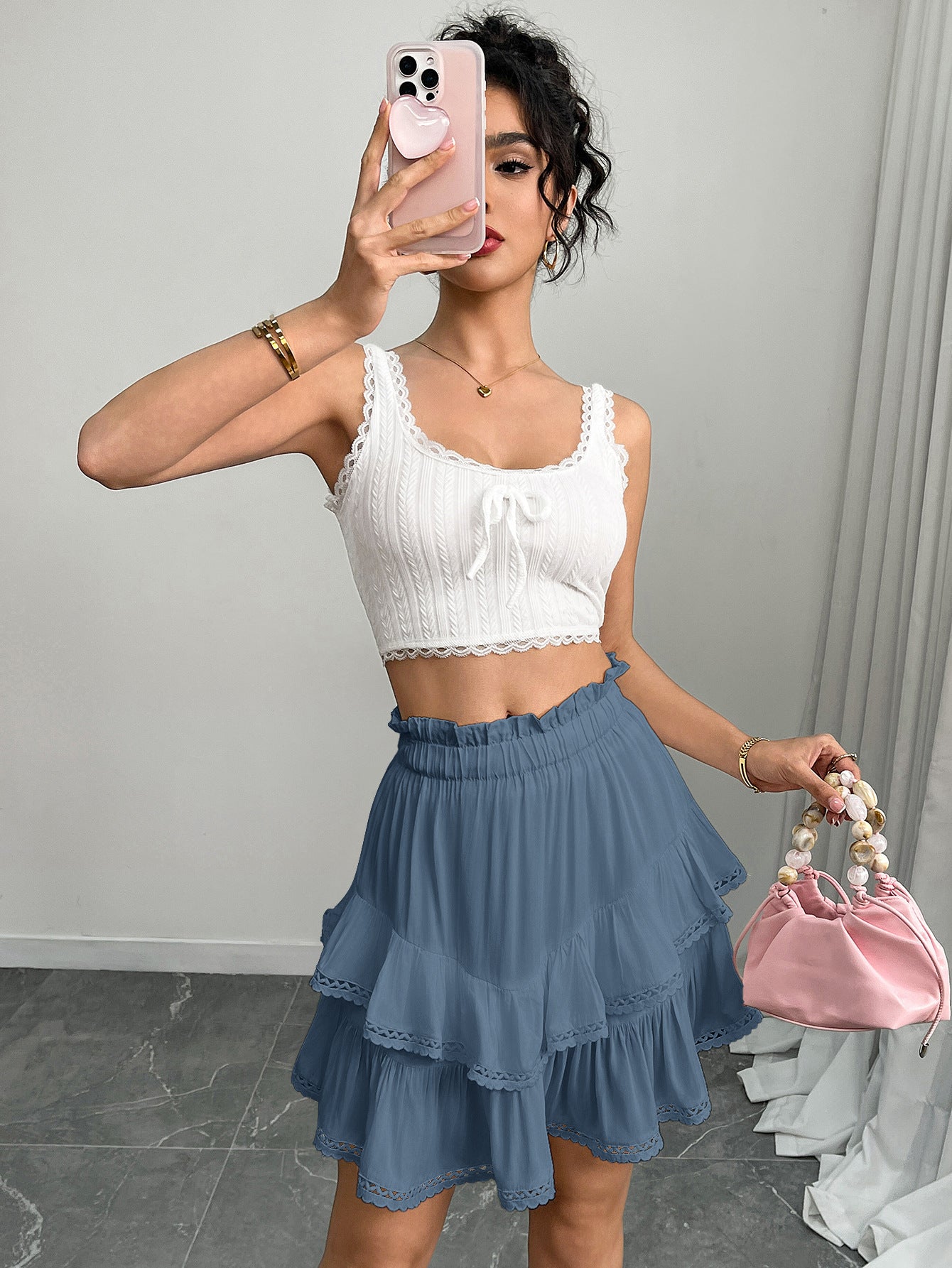 Women’s High Waist Tiered Ruffle Mini Skirt