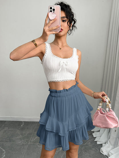 Women’s High Waist Tiered Ruffle Mini Skirt