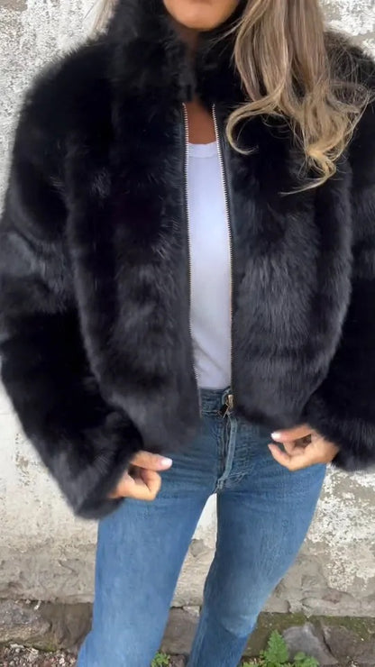 Women's Faux Fur Zip Up Jacket High Neck Streetwear