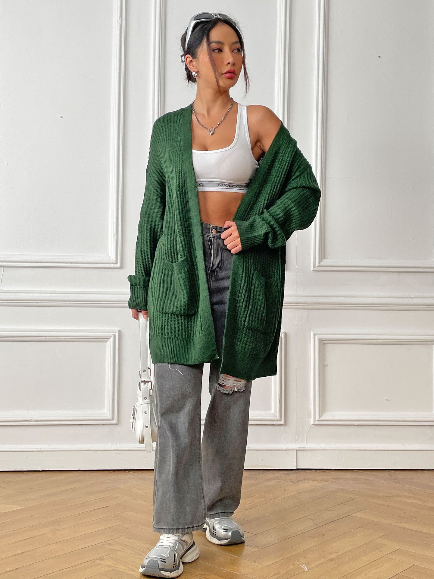 Autumn and Winter Women's Long-sleeved Double-pocket Casual Cardigan Jacket