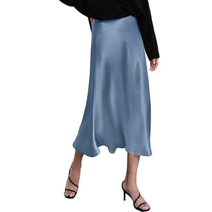 Women's Satin High-Waist Midi Skirt – Elegant Summer Slip Skirt