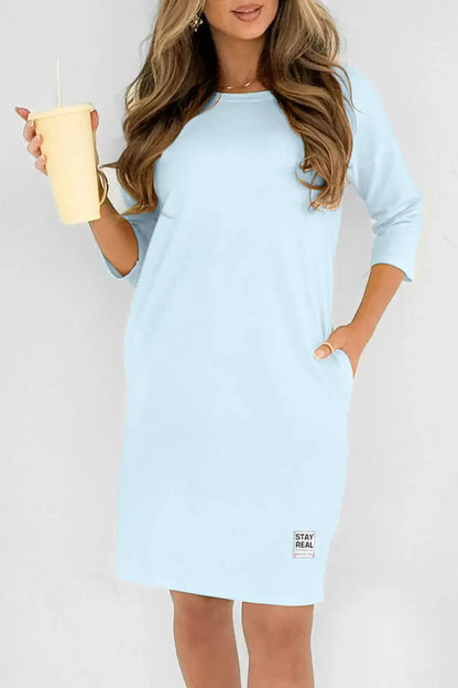 Women's Casual Crewneck Long Sleeve Midi Dress with Pockets