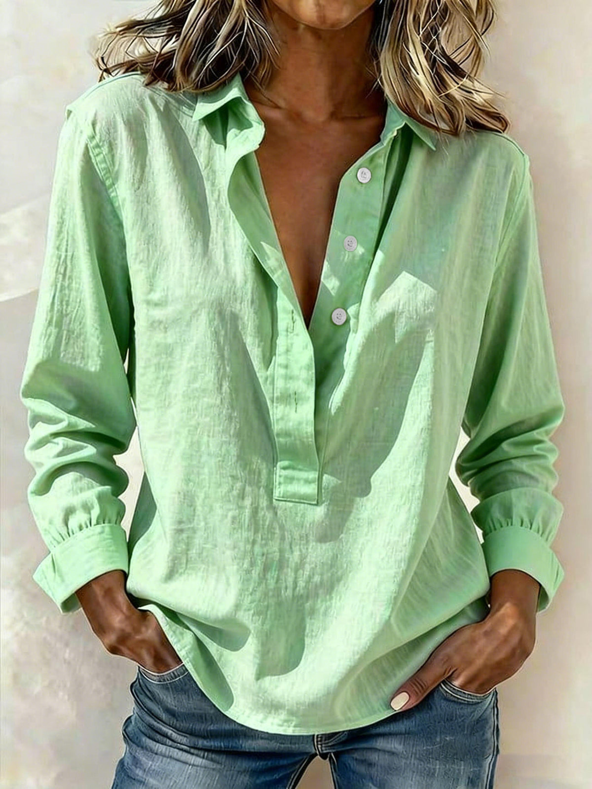 Women's Oversized Collared Long Sleeve Pullover Shirt