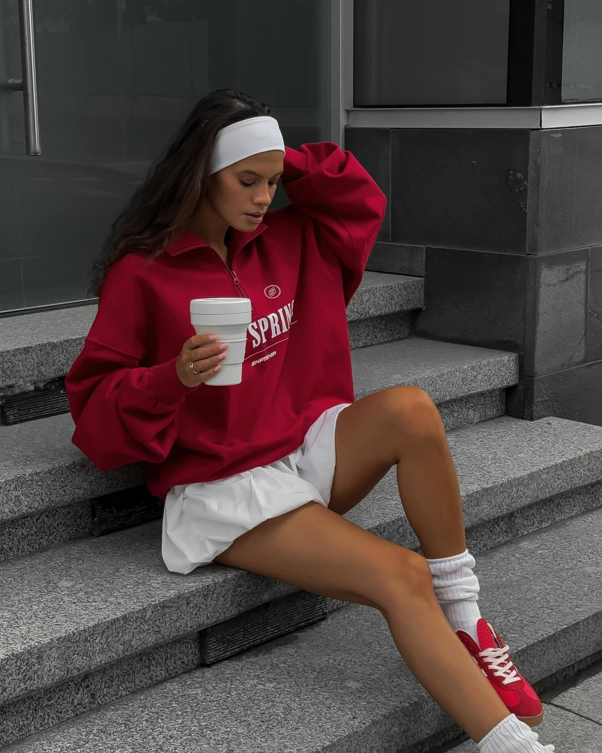 Women's Oversized Quarter Zip Graphic Sweatshirt