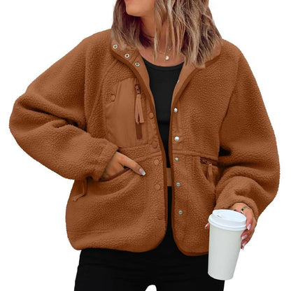 Women's Oversized Sherpa Fleece Jacket Button Front Casual