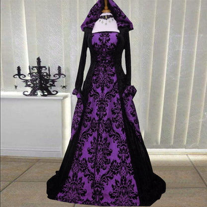 Plus Size Medieval Renaissance Hooded Dress Vintage Gown