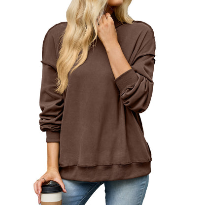 Women’s Mock Neck Exposed Seam Sweatshirt Pullover