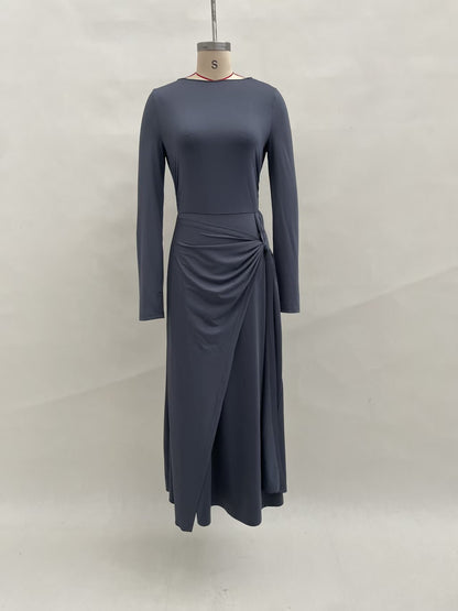 Women's Long Sleeve Knot Waist Maxi Dress A-Line