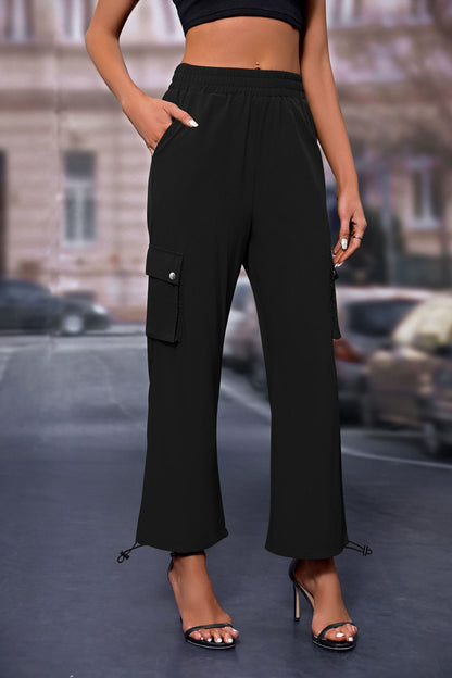Women's High-Waisted Drawstring Cargo Pants, Baggy Parachute Utility Trousers